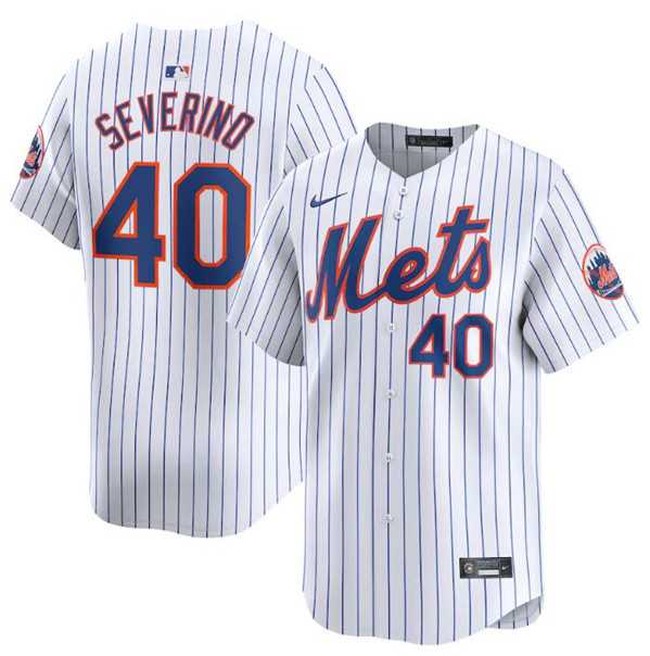 Men's New York Mets #40 Luis Severino White 2024 Home Limited Stitched Baseball Jersey Dzhi